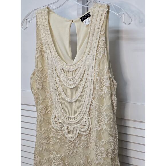 NEW VENUS CROCHET LINED BOHO SCOOP NECK MINI IVORY SLEEVELESS DRESS SIZE M - Picture 3 of 8